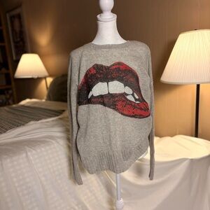 RARE Lauren Moshi 100% Cashmere Biting Lips McBling Sweater - M